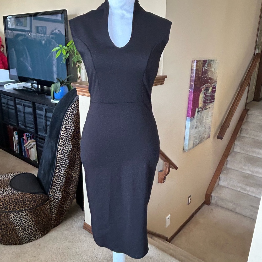 Black Bodycon Midi Sleeveless Stretch Dress